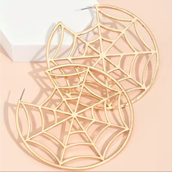Gold Spiderweb Hoop Earrings - Picture 2 of 6